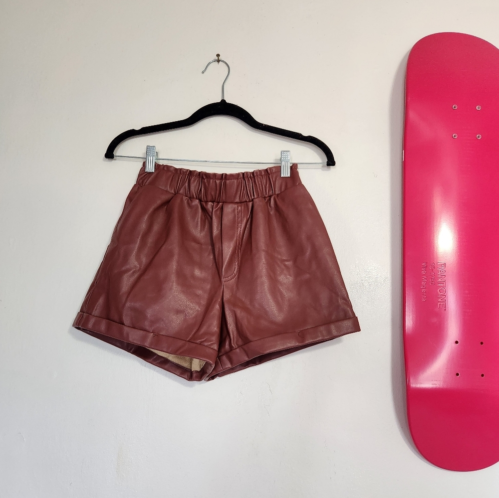 Stylish Red Brown Leather Shorts